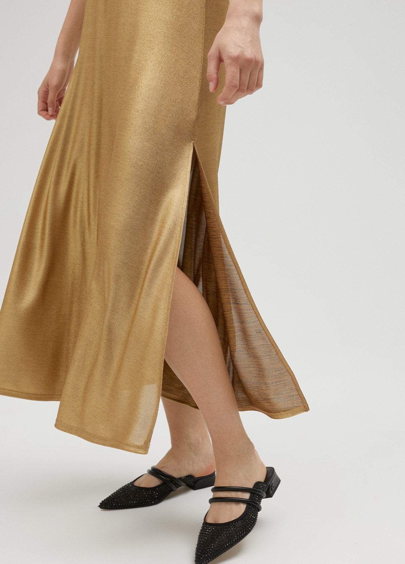 Long gold strappy dress