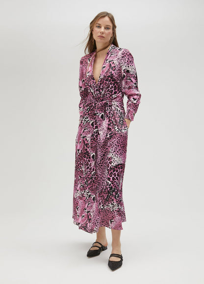 Fuchsia animal print shirt dress