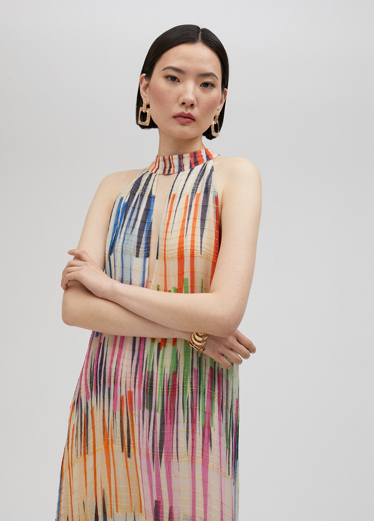 Long multi-stripe print dress