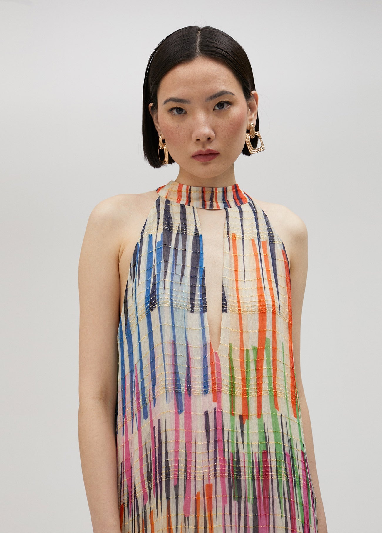 Long multi-stripe print dress