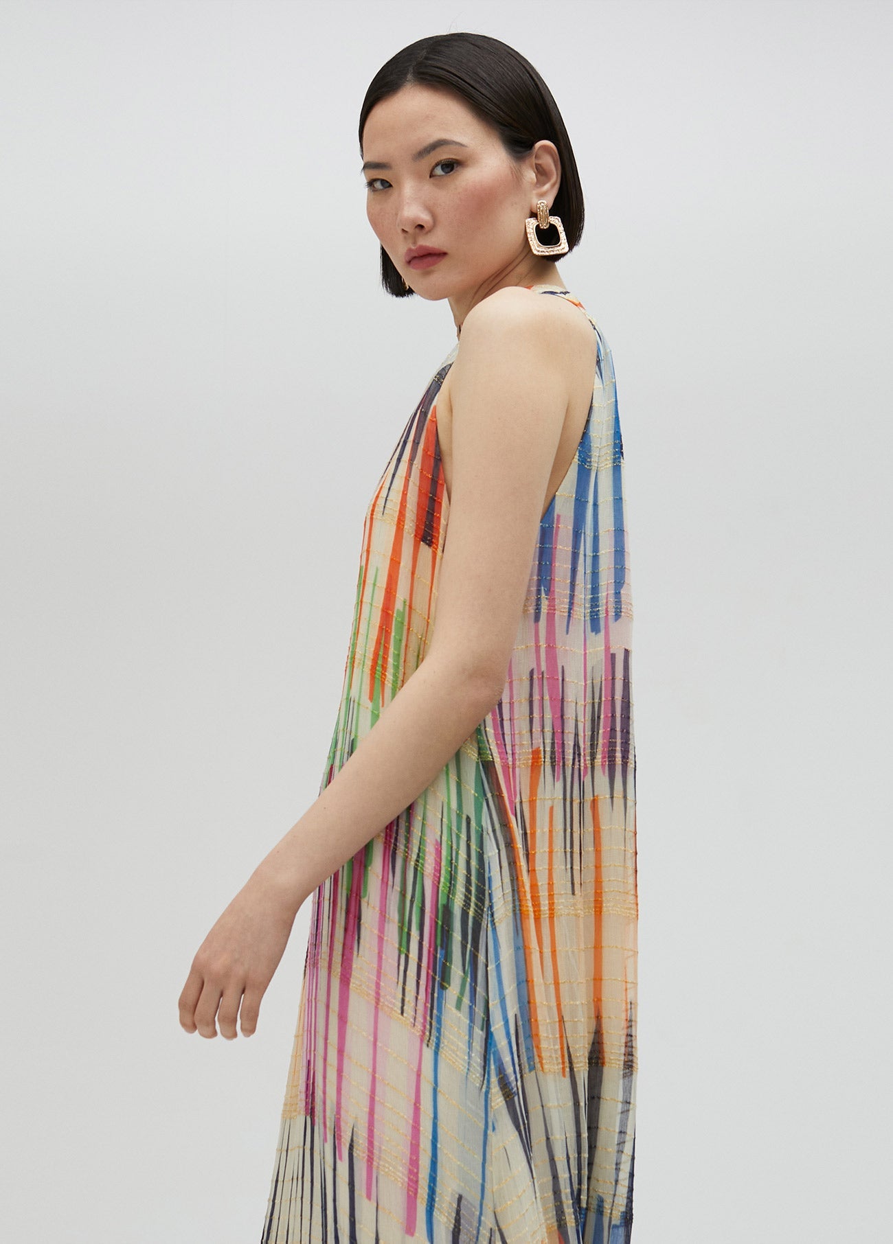 Long multi-stripe print dress