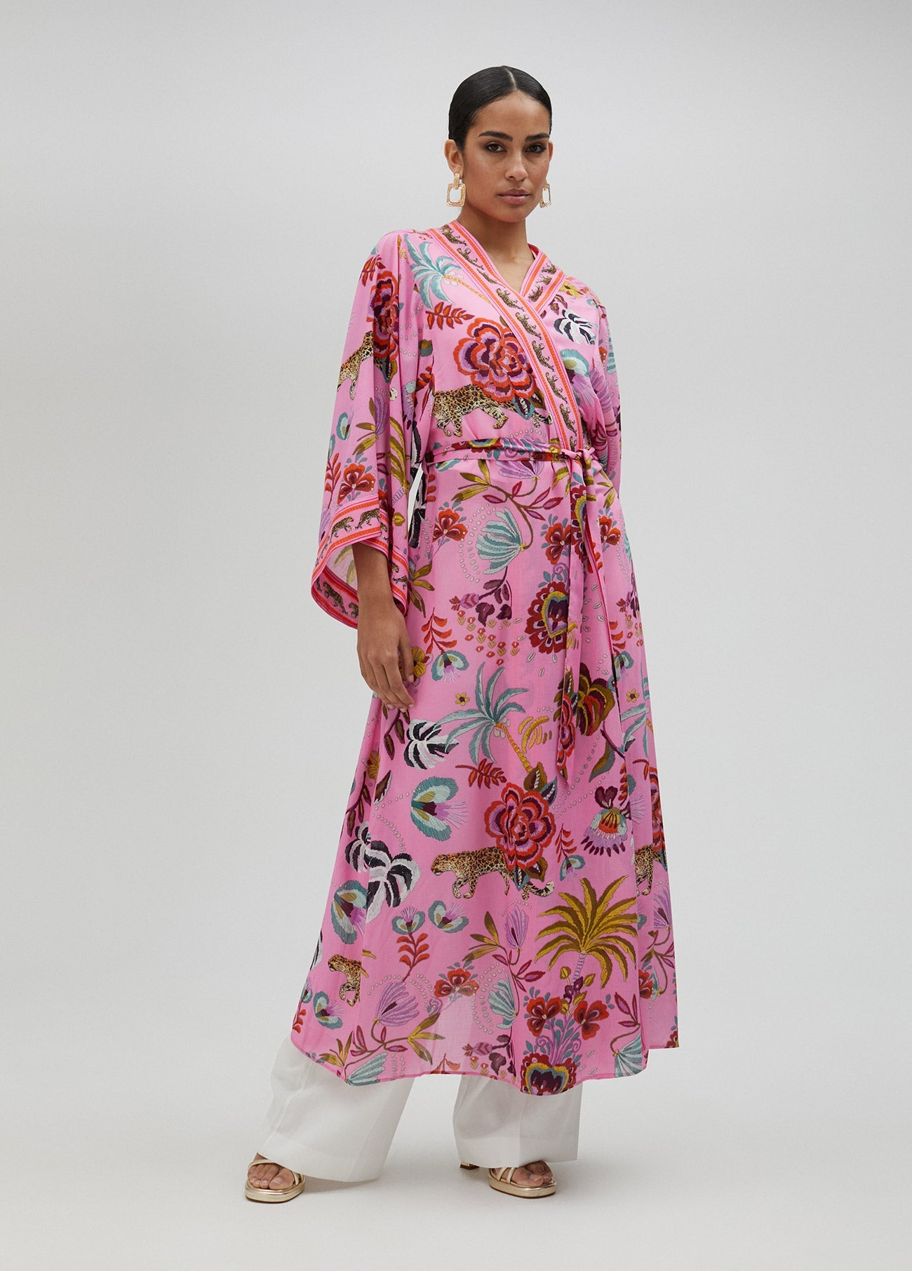 Long tropical print kimono