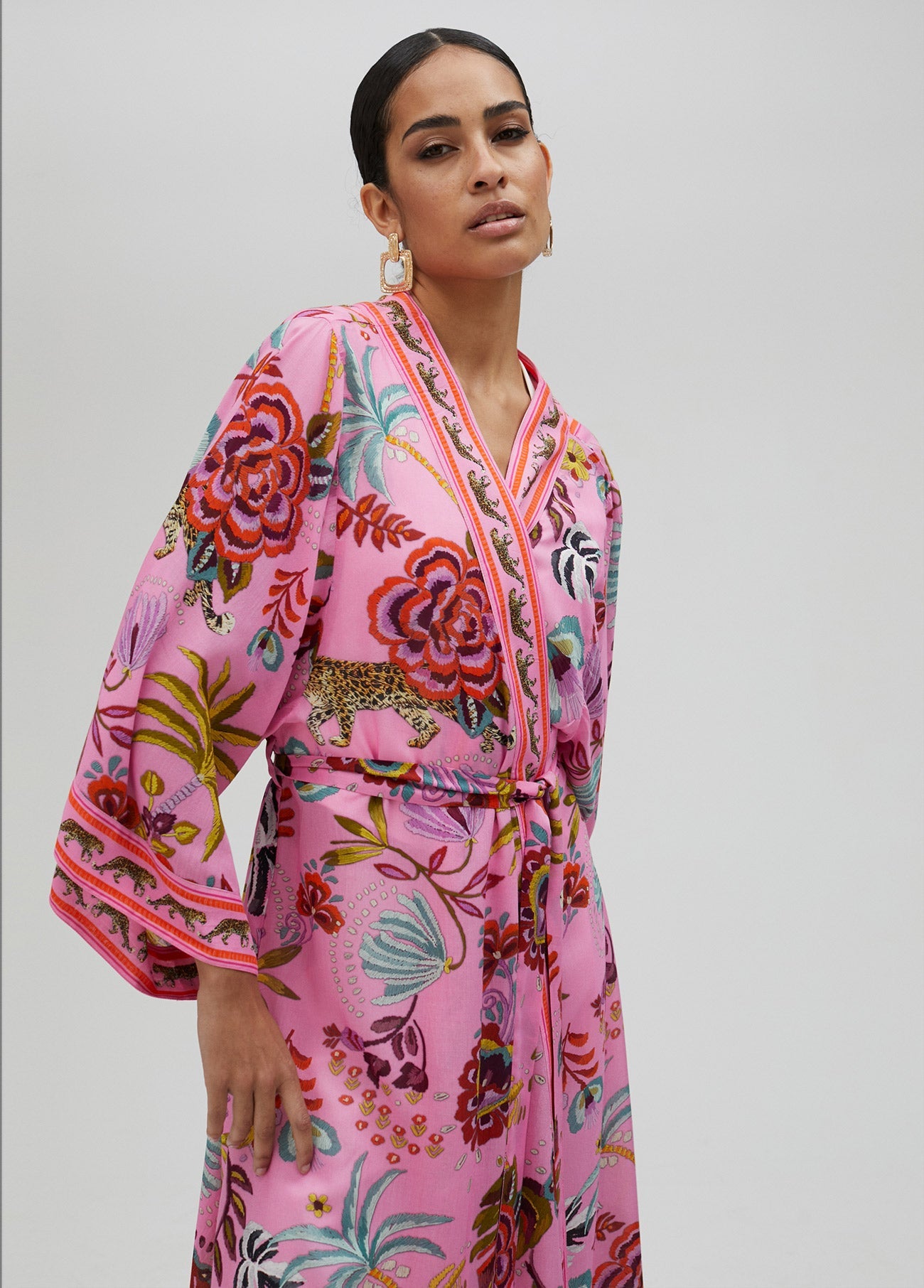 Long tropical print kimono
