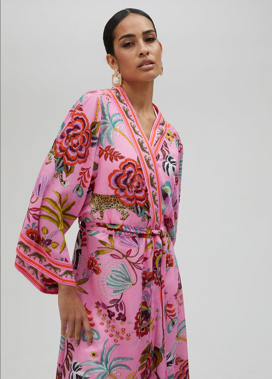 Long tropical print kimono