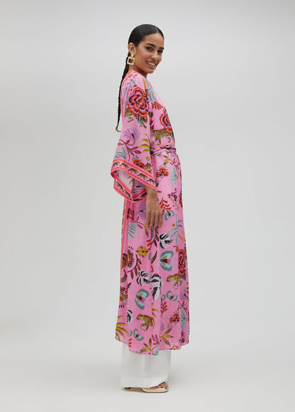 Long tropical print kimono
