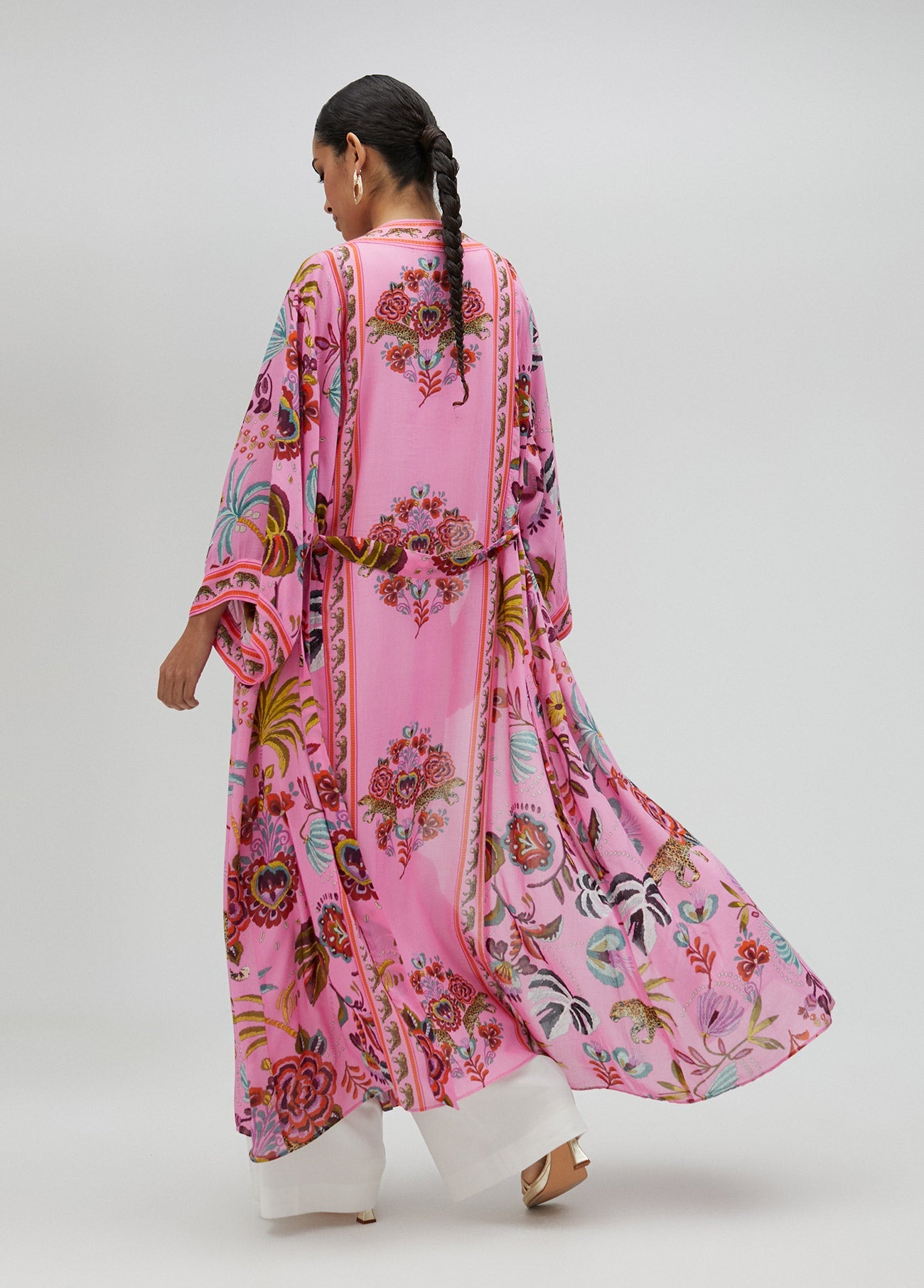 Long tropical print kimono