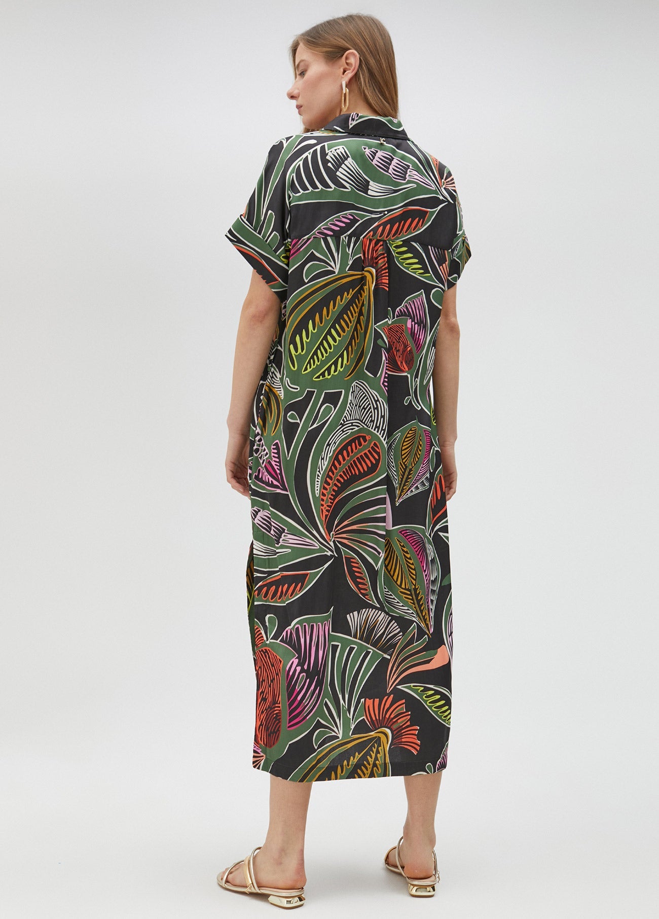 Tropical print shirt dress