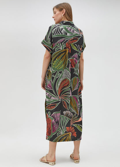 Tropical print shirt dress