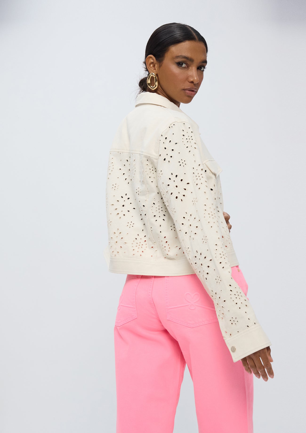 Twill Denim-style Jacket with Broderie Anglaise