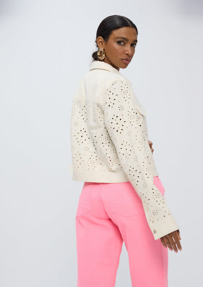 Twill Denim-style Jacket with Broderie Anglaise