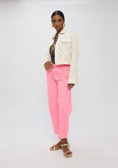 Twill Denim-style Jacket with Broderie Anglaise