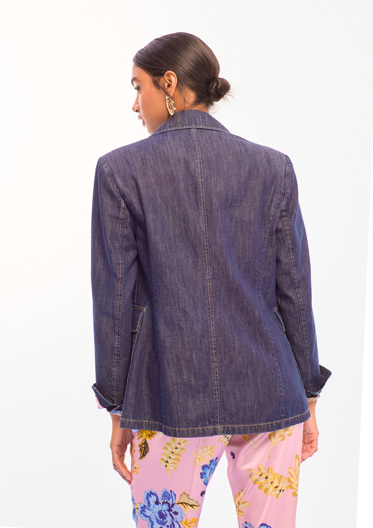 Fitted Denim Blazer with Patch Pockets