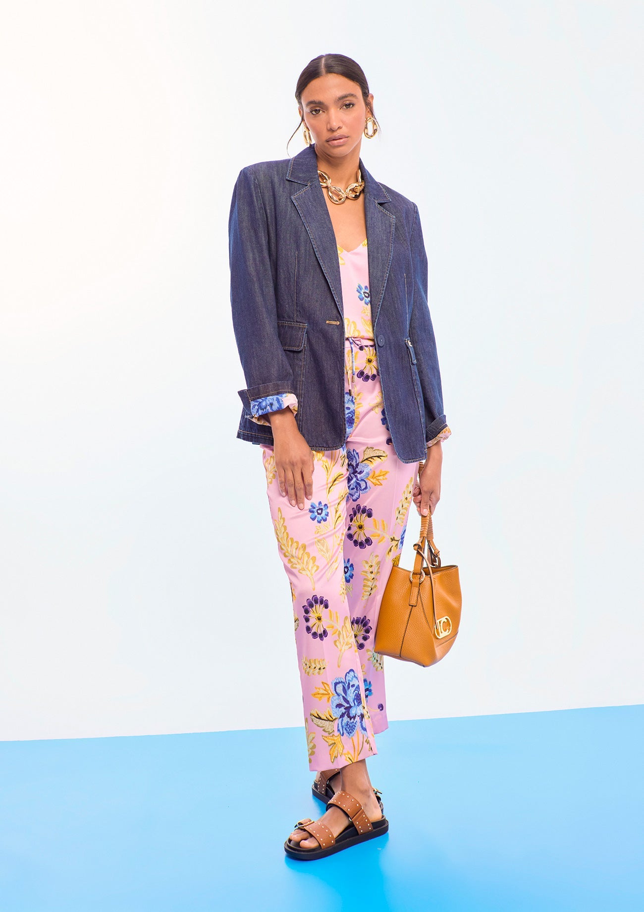 Fitted Denim Blazer with Patch Pockets