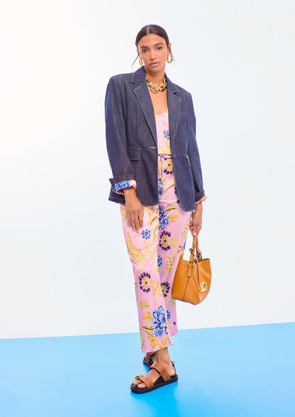 Fitted Denim Blazer with Patch Pockets