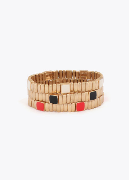 Set of Metallic Elastic Bracelets with Colorful Details
