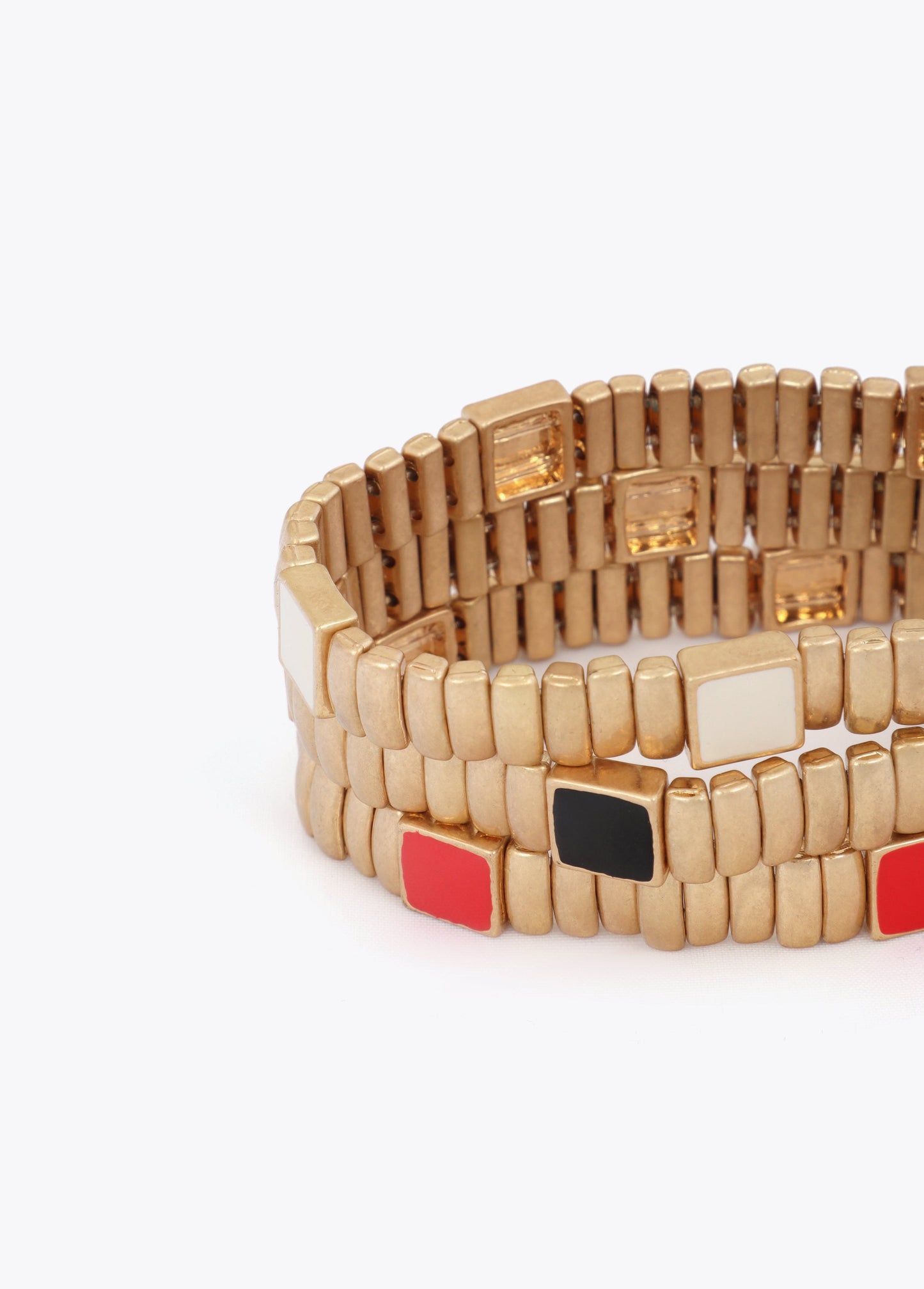 Set of Metallic Elastic Bracelets with Colorful Details