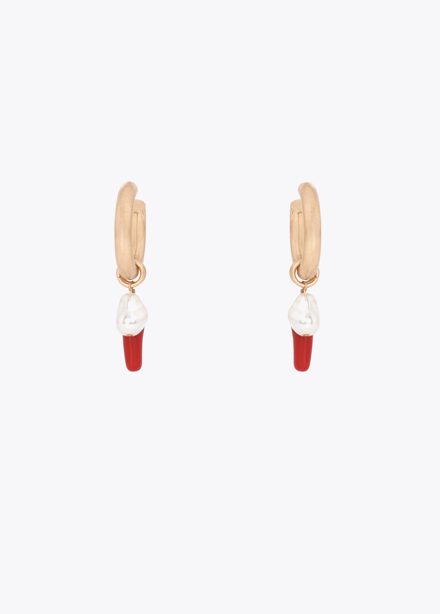 Hoop Earrings with Coral and Pearl Charms