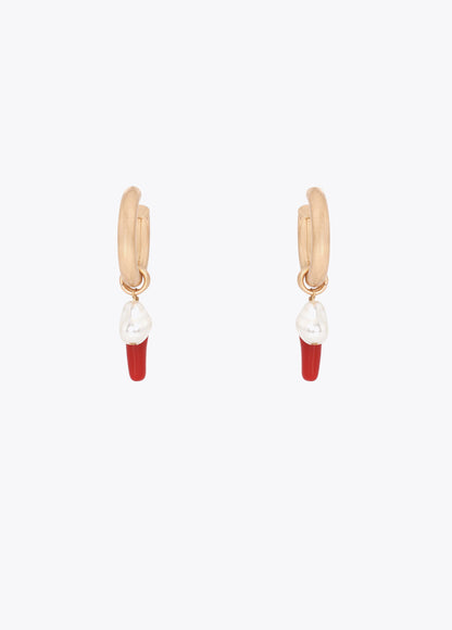 Hoop Earrings with Coral and Pearl Charms