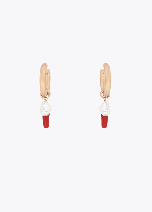 Hoop Earrings with Coral and Pearl Charms