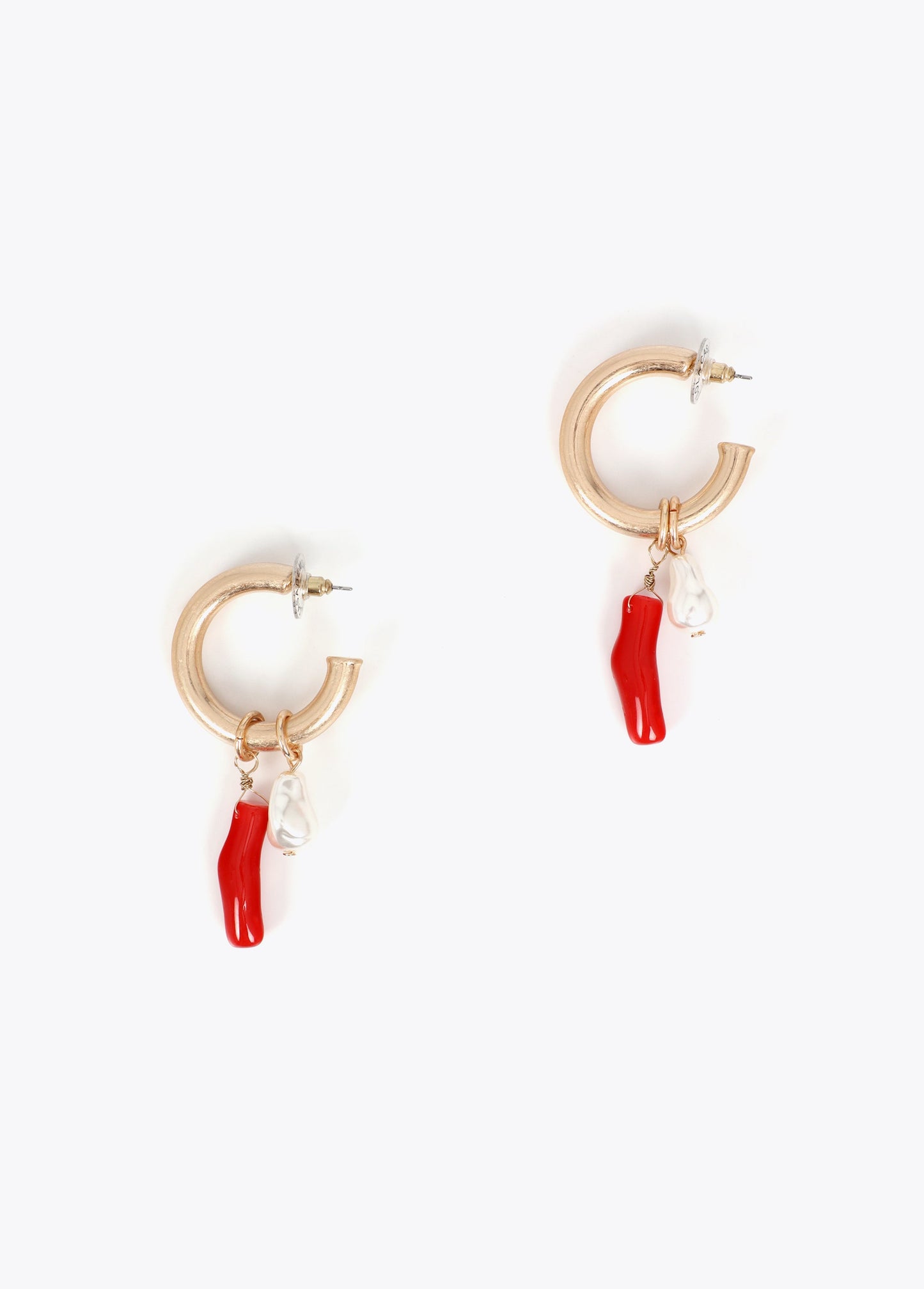 Hoop Earrings with Coral and Pearl Charms