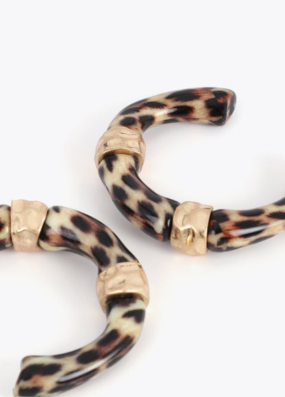 Bamboo Effect Hoop Earrings Animal Print