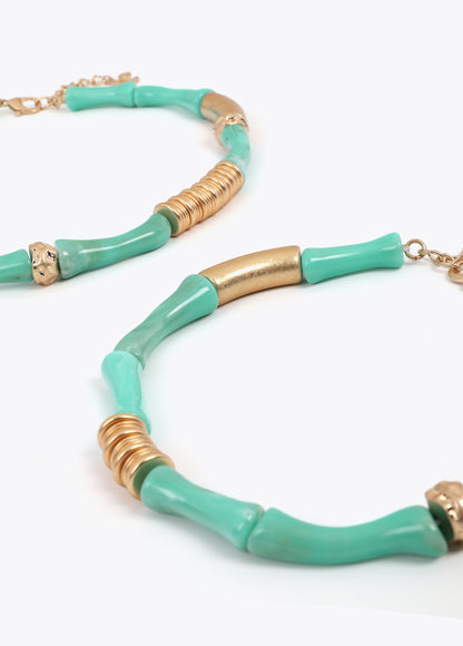 Pack of Two Combined Necklaces with Bamboo-Effect Metal Pieces