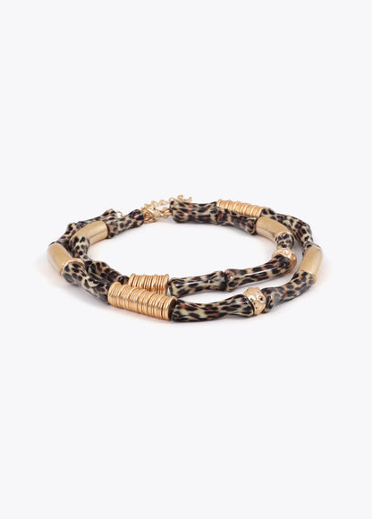 Set of Two Necklaces with Metallic Bamboo Effect and Animal Print