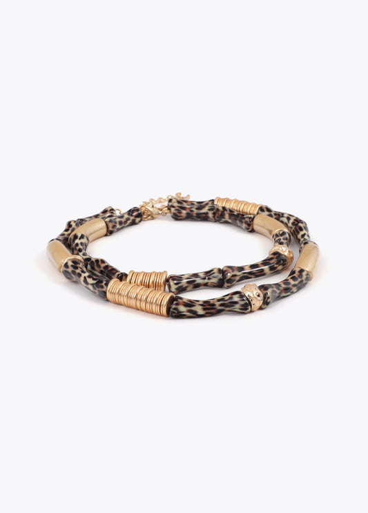 Set of Two Necklaces with Metallic Bamboo Effect and Animal Print