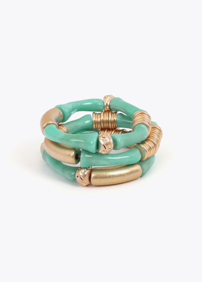 Pack of stretch bracelets with bamboo-effect metal pieces