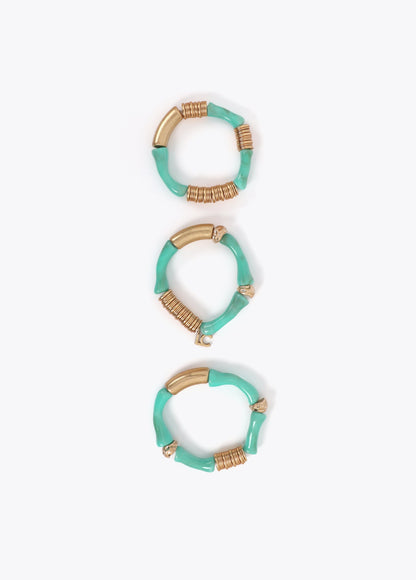 Pack of stretch bracelets with bamboo-effect metal pieces