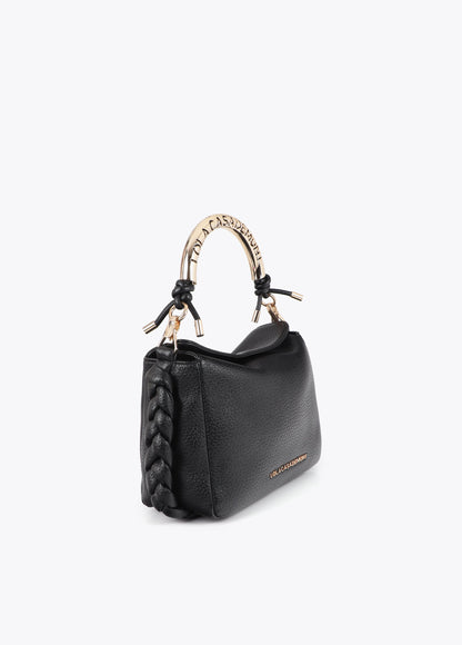 Red Crossbody Bag with Perforated Metal Handle