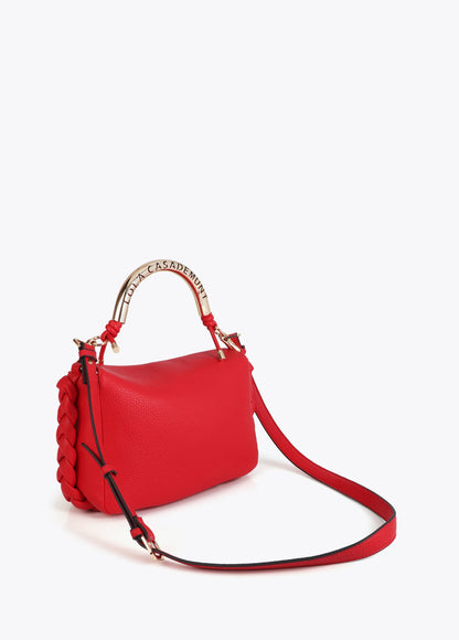 Red Crossbody Bag with Perforated Metal Handle