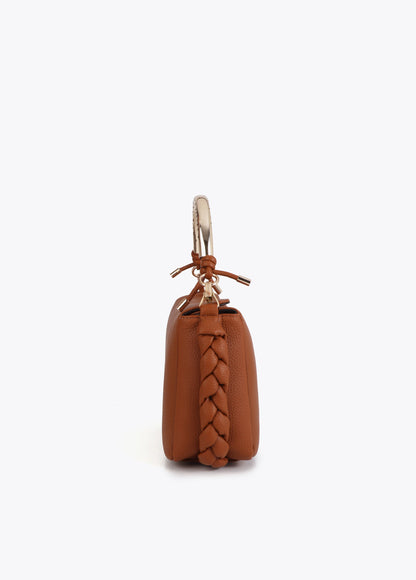Red Crossbody Bag with Perforated Metal Handle