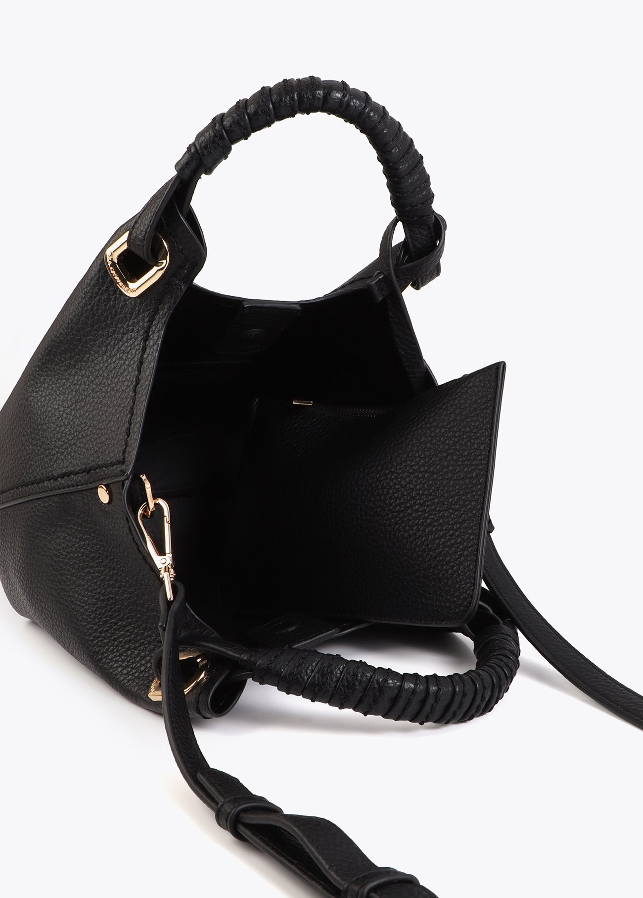 Small Crossbody Bag with Braided Strap and Metallic Details.