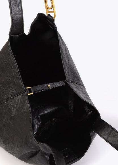 Pleated Shopper with Logo Handle
