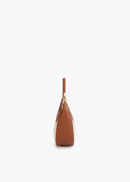 Bicolor Leather Effect and Canvas Hobo
