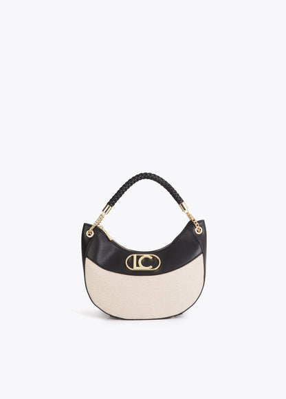 Bicolor Leather Effect and Canvas Hobo