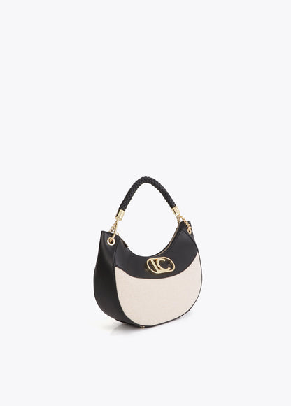 Bicolor Leather Effect and Canvas Hobo