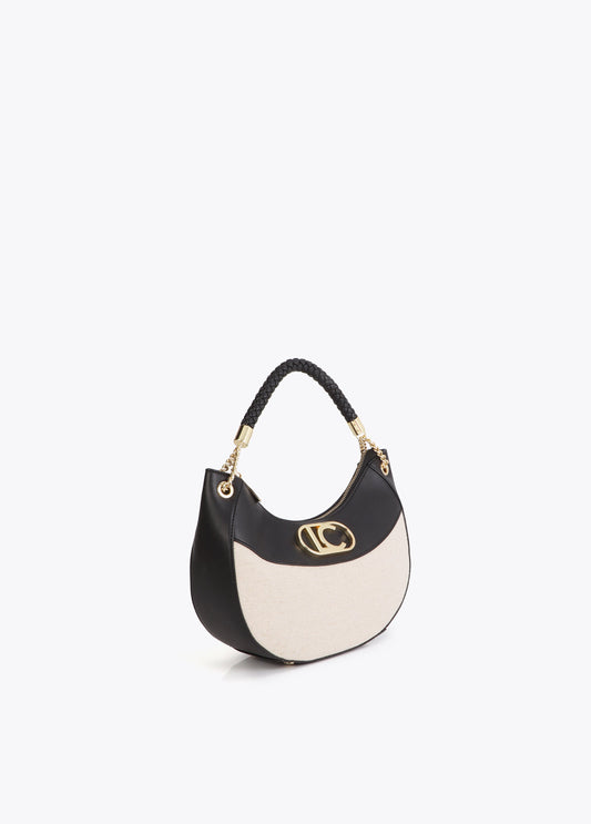 Bicolor Leather Effect and Canvas Hobo