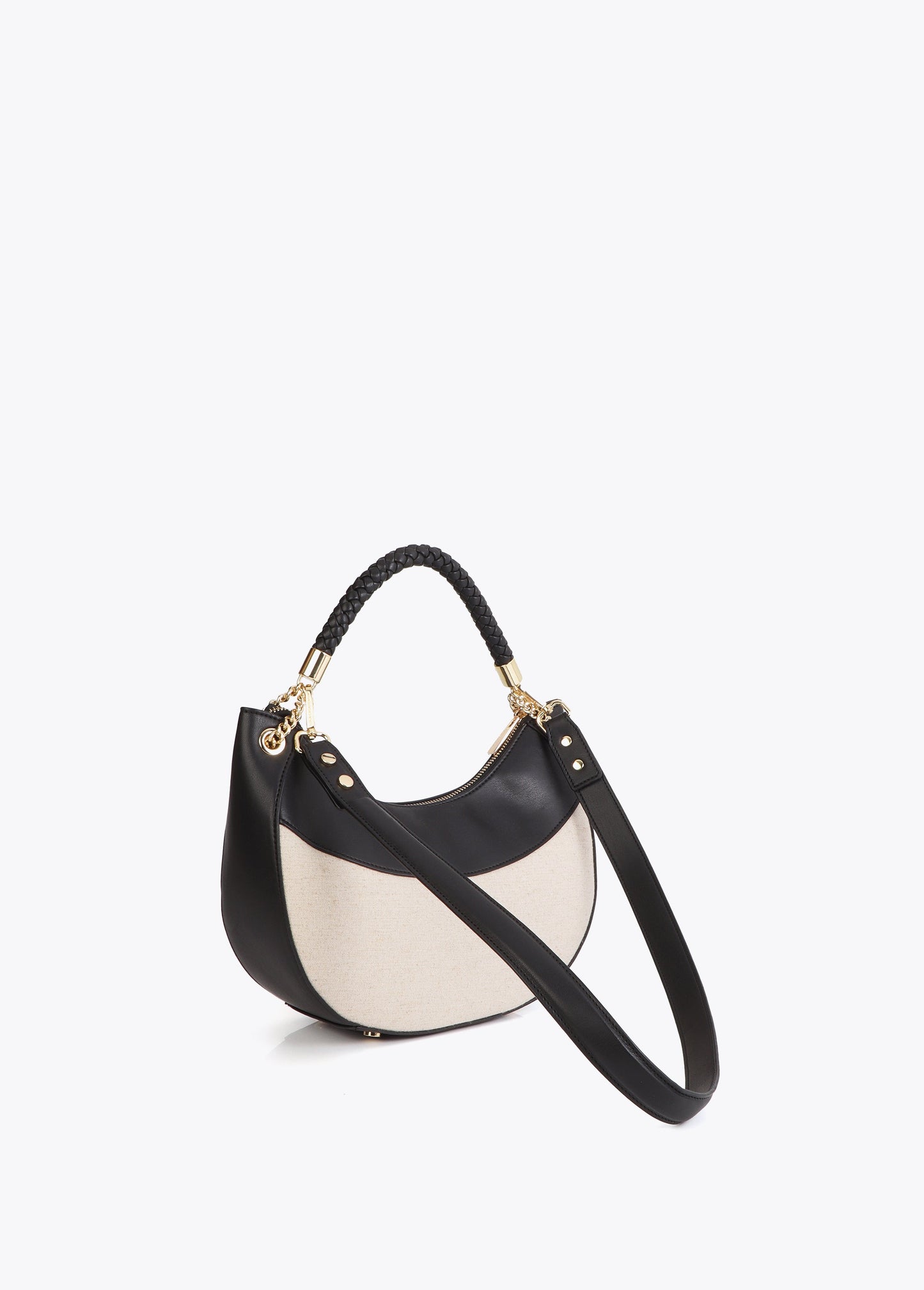Bicolor Leather Effect and Canvas Hobo