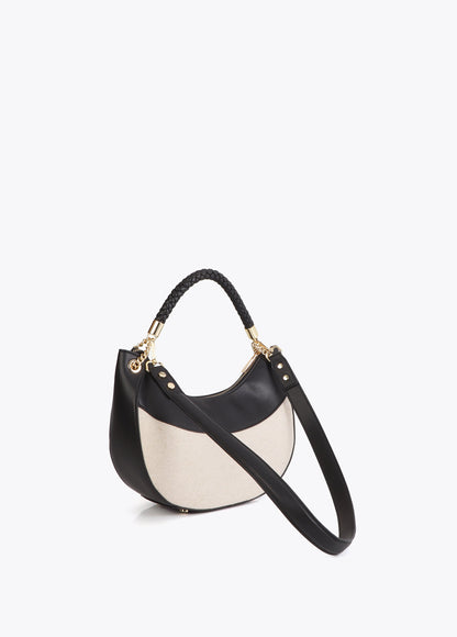 Bicolor Leather Effect and Canvas Hobo