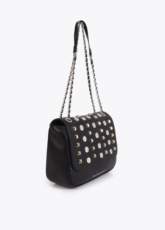 Flap Crossbody Bag with Gold and Silver Studs