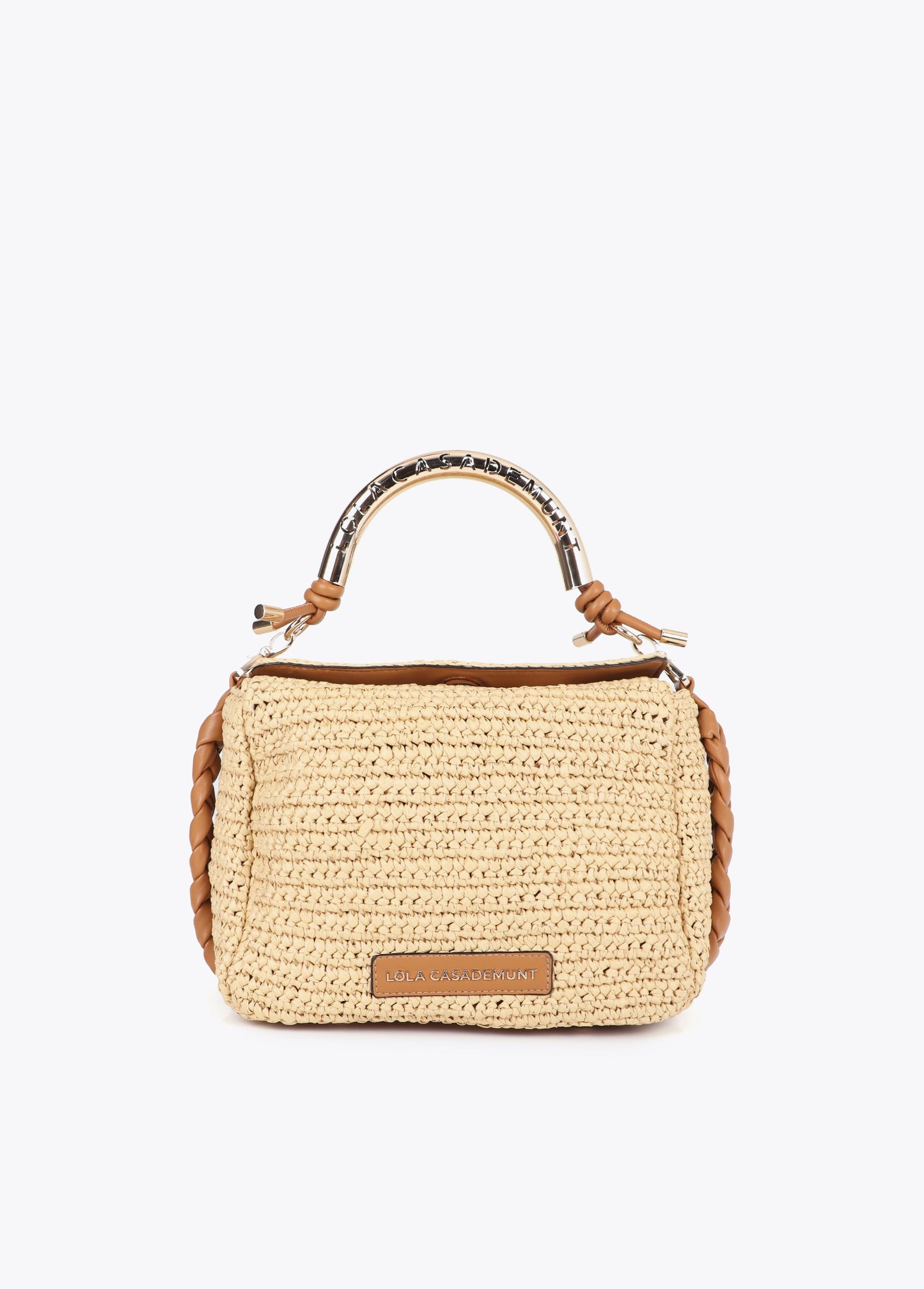 Combined Straw Effect Crossbody with Perforated Logo Handle