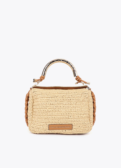 Combined Straw Effect Crossbody with Perforated Logo Handle