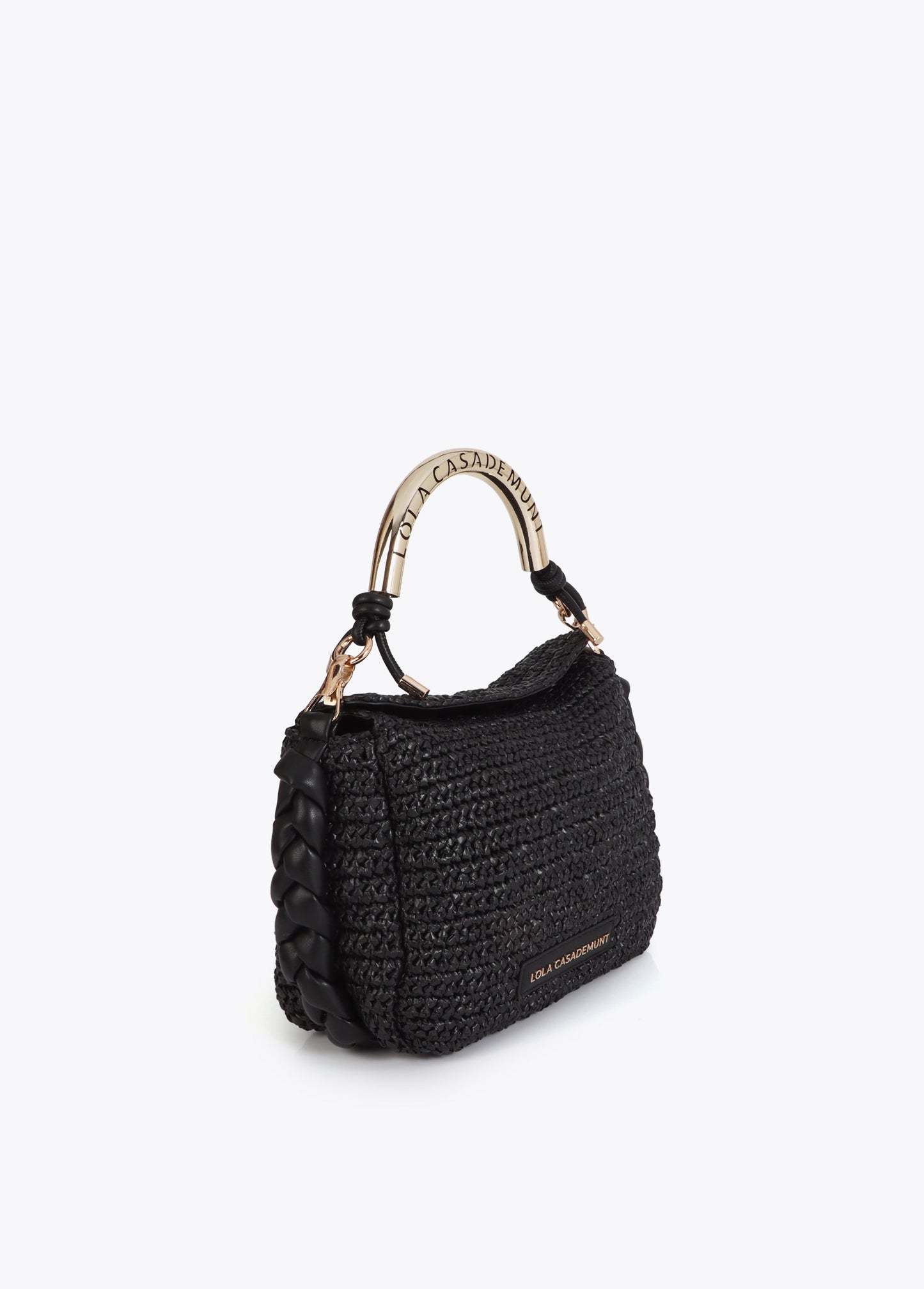 Combined Straw Effect Crossbody with Perforated Logo Handle