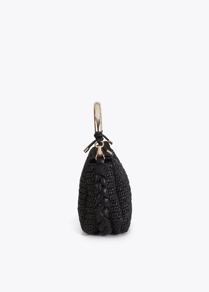 Combined Straw Effect Crossbody with Perforated Logo Handle