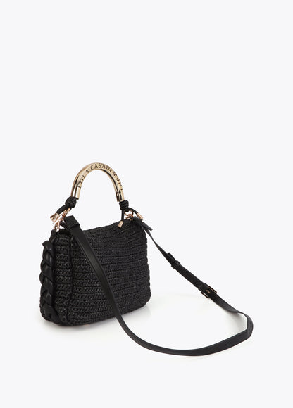 Combined Straw Effect Crossbody with Perforated Logo Handle