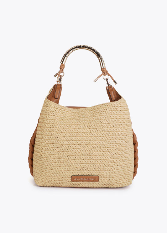 Shopper Bag Combined Rattan Effect with Die-Cut Handle Logo