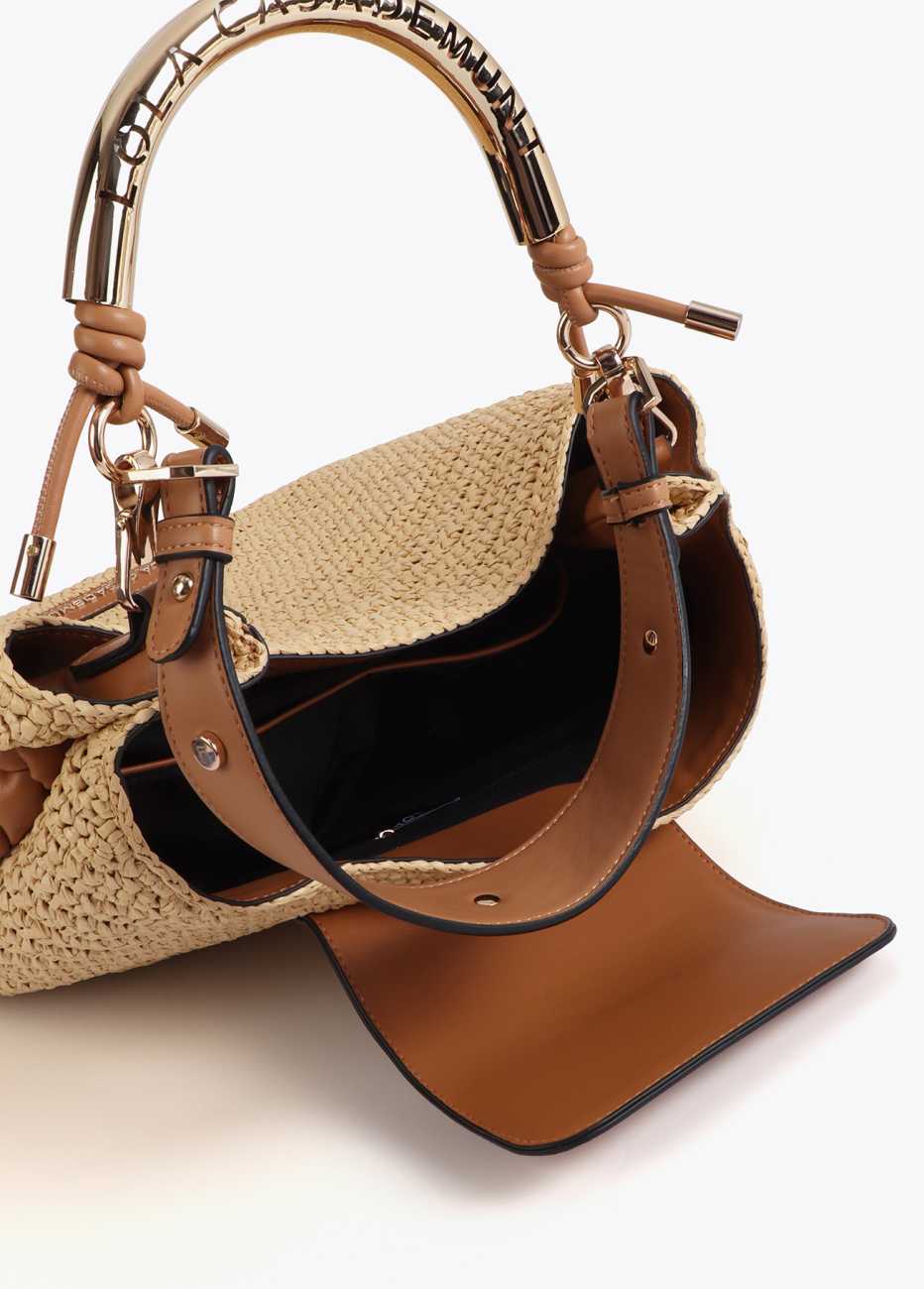 Shopper Bag Combined Rattan Effect with Die-Cut Handle Logo