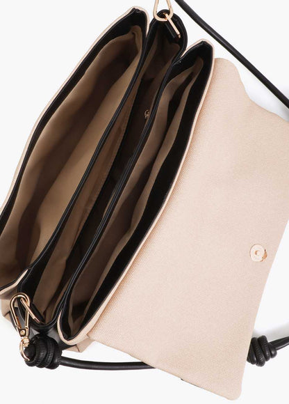 Canvas and Faux Leather Flap Crossbody